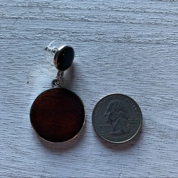 Sterling Silver Pierced Earrings with Black & Brown Enamel Disks - Picture 4 of 8